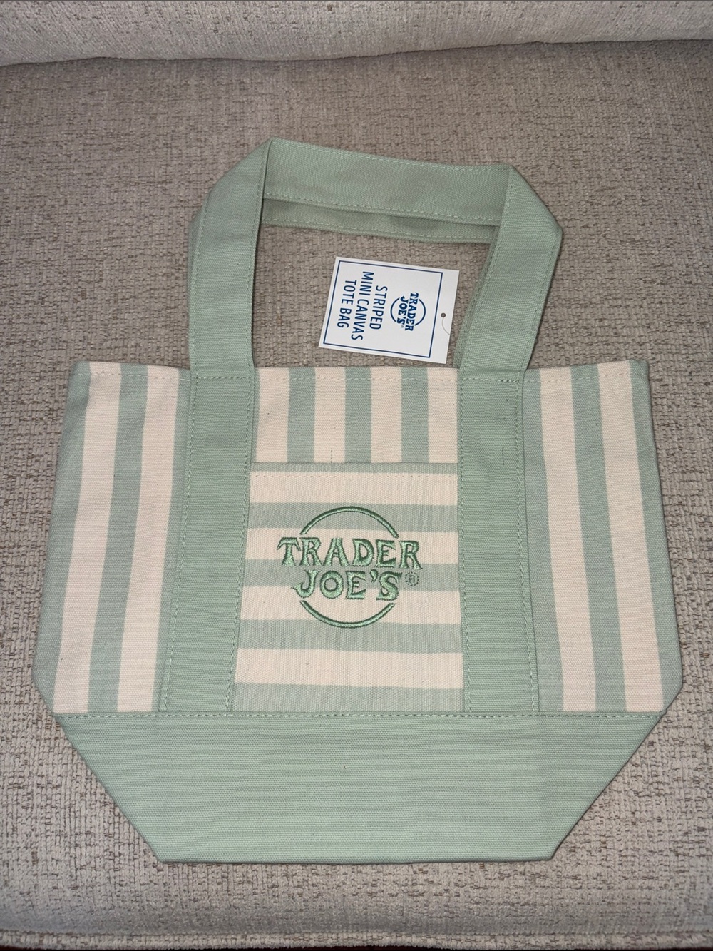 Trader Joe's Mint Green Striped Mini Canvas Tote